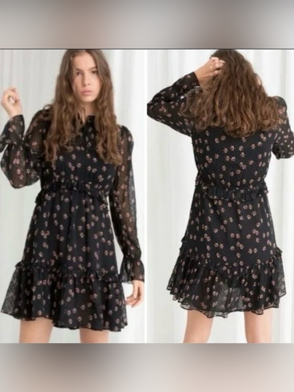 & Other Stories Paris Atelier Floral Sheer Mini Dress Sz 10 Whimsigoth Festival